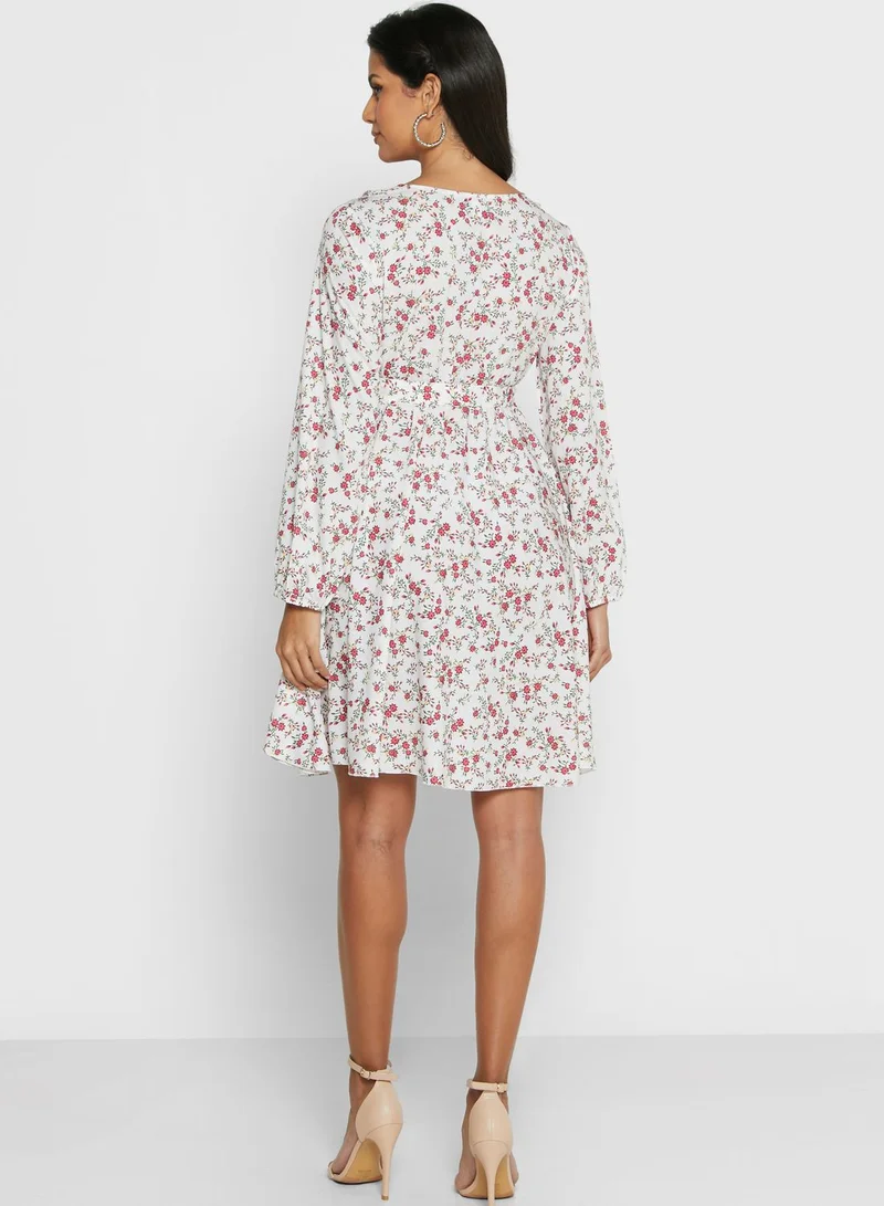 ELLA Asymmetrical Ruffle Detail Wrap Dress