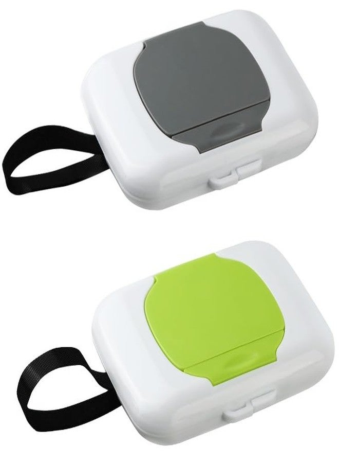 Pluzmecalm 2Pcs Travel Wipe Holder Grey Green Reusable Wet Wipe Container Box Strollers Hanging Wipes Dispensers Wipe Case Safe Wet Storage - Image 1