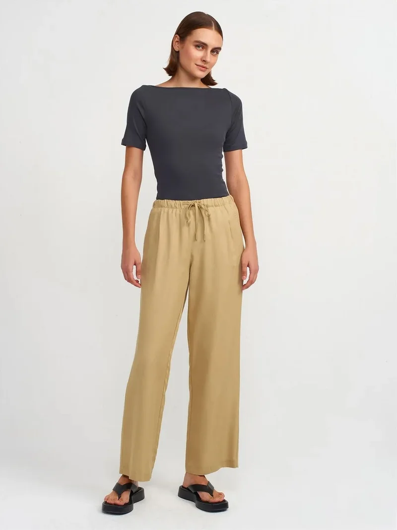 ديلفين Dilvin Women's Wide-leg Tencel Trousers With Drawstring Waist