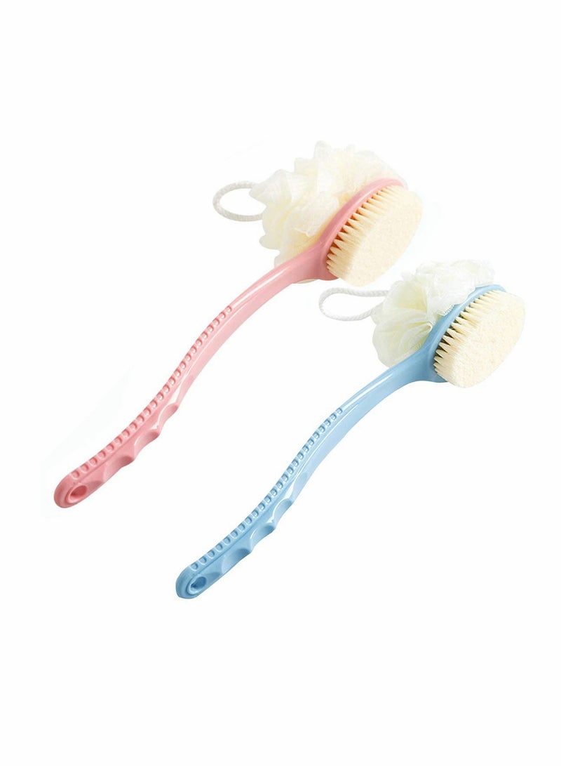 Excefore Men Women Long Handle Bath Brush 2 in 1 Shower Sponge with Handle Back Shower Scrubber Exfoliating Brush 2 PCS - Image 1