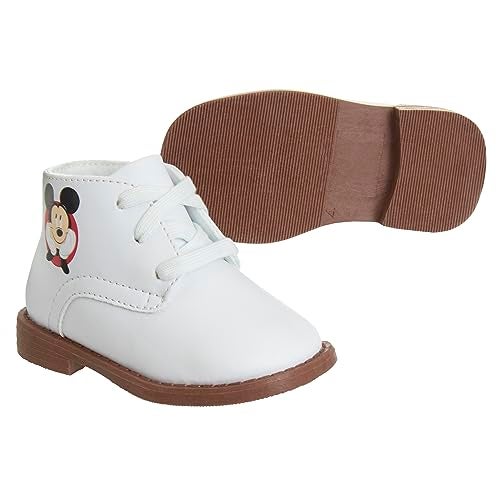Josmo Baby Boys Mickey Mouse Walking Shoes - Lightweight Synthetic First Step Walker Dress Boots Non-Slip Bottom High top - Mickey White (Size 2 Infant) - Image 2