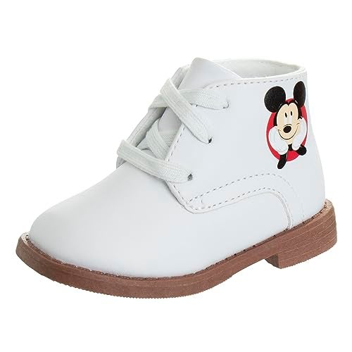 Josmo Baby Boys Mickey Mouse Walking Shoes - Lightweight Synthetic First Step Walker Dress Boots Non-Slip Bottom High top - Mickey White (Size 2 Infant) - Image 1