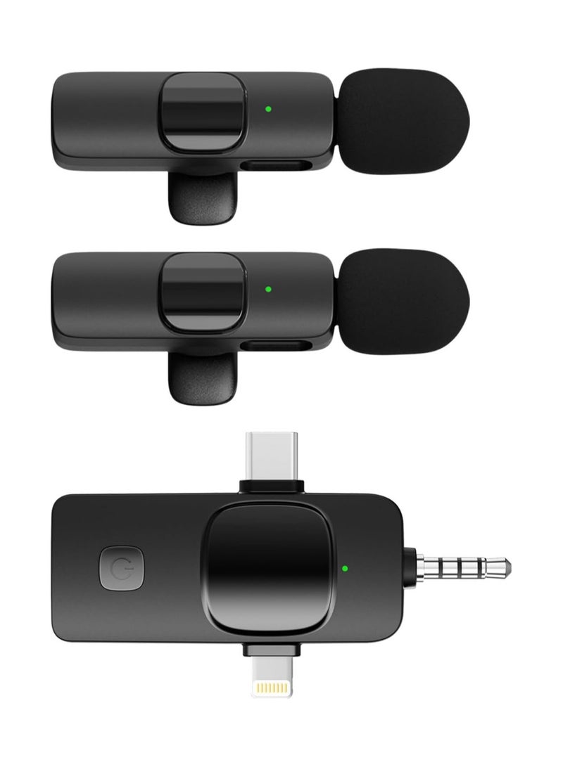 دوسالا الميكروفون اللاسلكي لافاليير 3 في 1 لهواتف آيفون وآيباد وآيفون 15 ومنفذ USB C للهواتف الذكية وللكمبيوتر والكاميرات، ميكروفون صغير بميزة التوصيل والتشغيل مع تقليل الذكاء للضوضاء لمقاطع الفيديو والتسجيلات المباشرة على يوتيوب وتيك توك (MIC 2) - Image 1