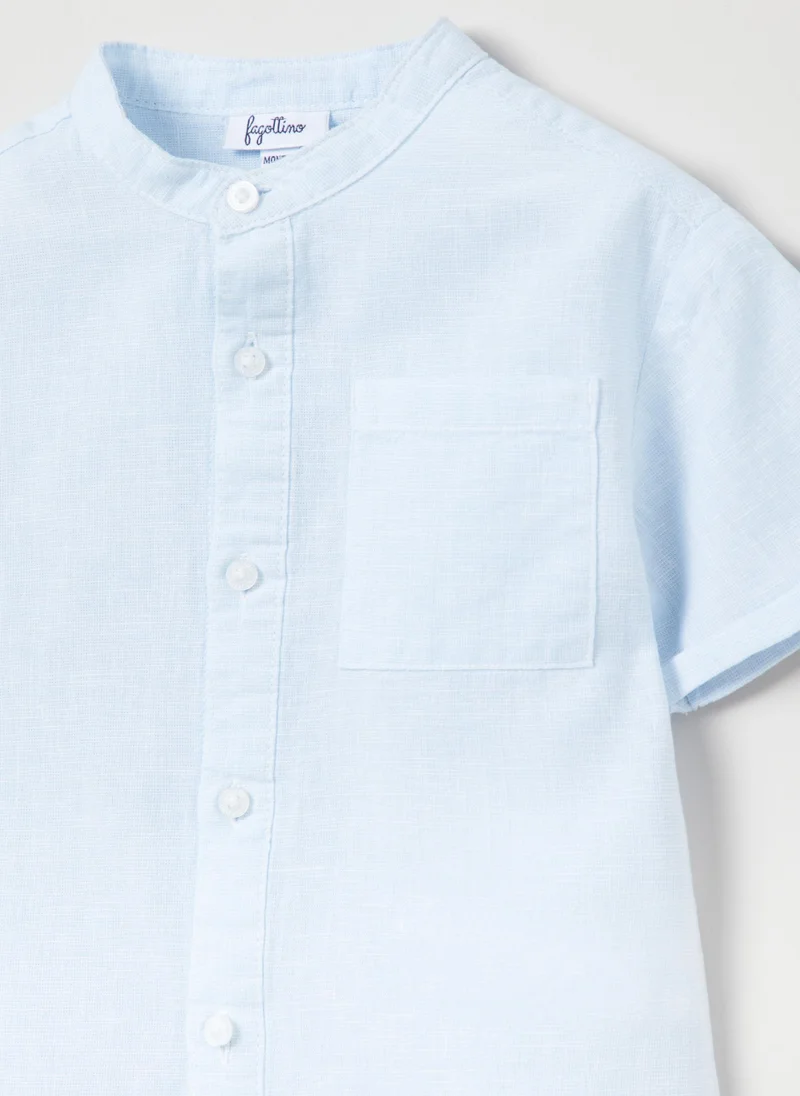 Ovs Cotton and linen shirt with short sleeves