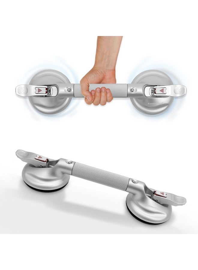 KosmoCare Suction Grab Bar | Tool Free Shower Handle | Portable Grab Bar | Safety Rail for Handicap Elderly Senior | Quick (Dis) Assemble | Heavy Duty | 17 inch Silver - Crest Series - Image 1
