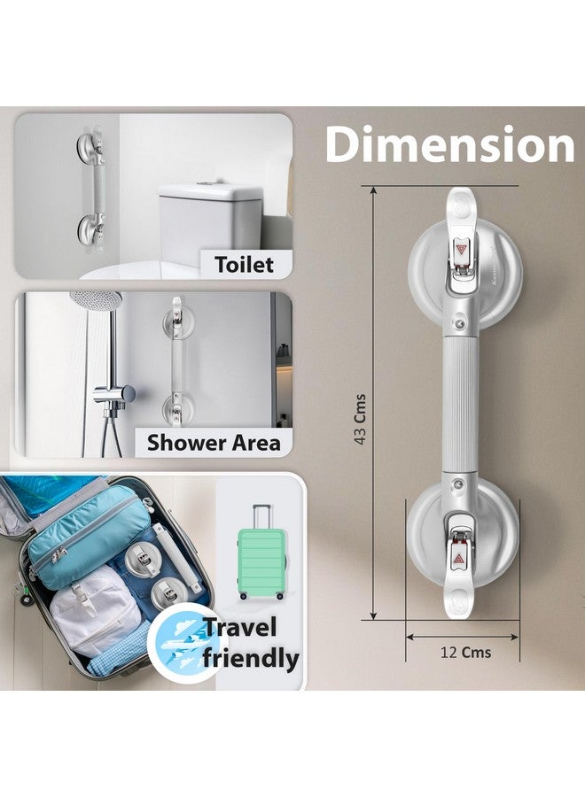 KosmoCare Suction Grab Bar | Tool Free Shower Handle | Portable Grab Bar | Safety Rail for Handicap Elderly Senior | Quick (Dis) Assemble | Heavy Duty | 17 inch Silver - Crest Series - Image 5
