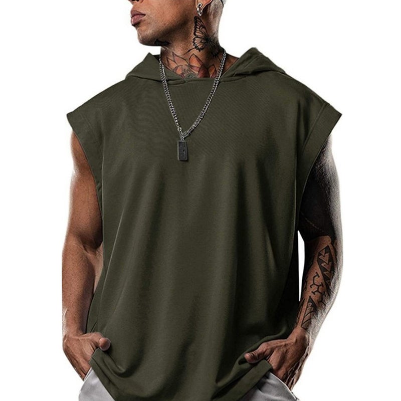 Men'S Sports Sleeveless Hooded Vest Style Casual Loose Top T-Shirt - Image 1