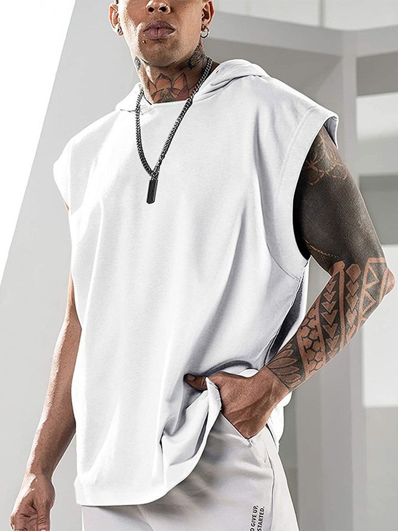 Men'S Sports Sleeveless Hooded Vest Style Casual Loose Top T-Shirt - Image 2