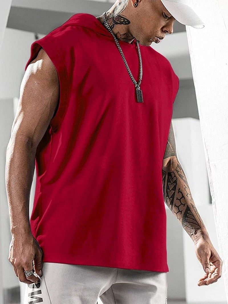 Men'S Sports Sleeveless Hooded Vest Style Casual Loose Top T-Shirt - Image 4