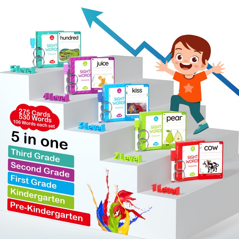 WJPC 275 Cards, 530PCS High Frequency Sight Words Flash Cards with Pictures, Sentences, for (Pre-Kindergarten, 1st, 2nd, 3rd 4th Grade, 4,5,6,7,8,9,10,11 Years Ages Kids Preschool, Homeschool - Image 3