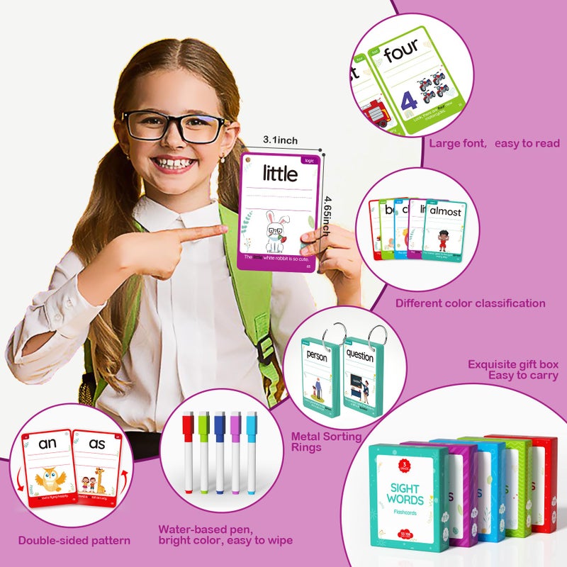 WJPC 275 Cards, 530PCS High Frequency Sight Words Flash Cards with Pictures, Sentences, for (Pre-Kindergarten, 1st, 2nd, 3rd 4th Grade, 4,5,6,7,8,9,10,11 Years Ages Kids Preschool, Homeschool - Image 2
