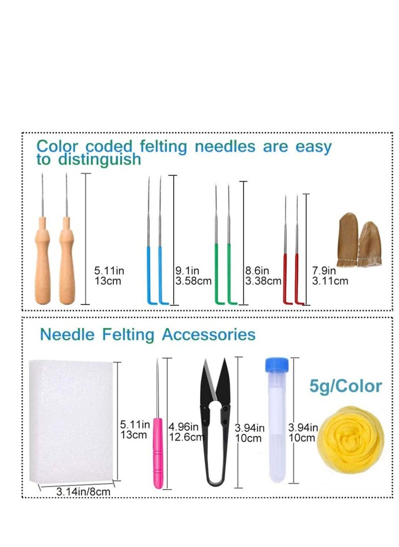 Excefore - Needle Felting Kit, Wool Roving, Complete Starter Kit with Basic Felt Tools and Supplies Fibre Spinning Craft Wet Material for Beginners - Image 1