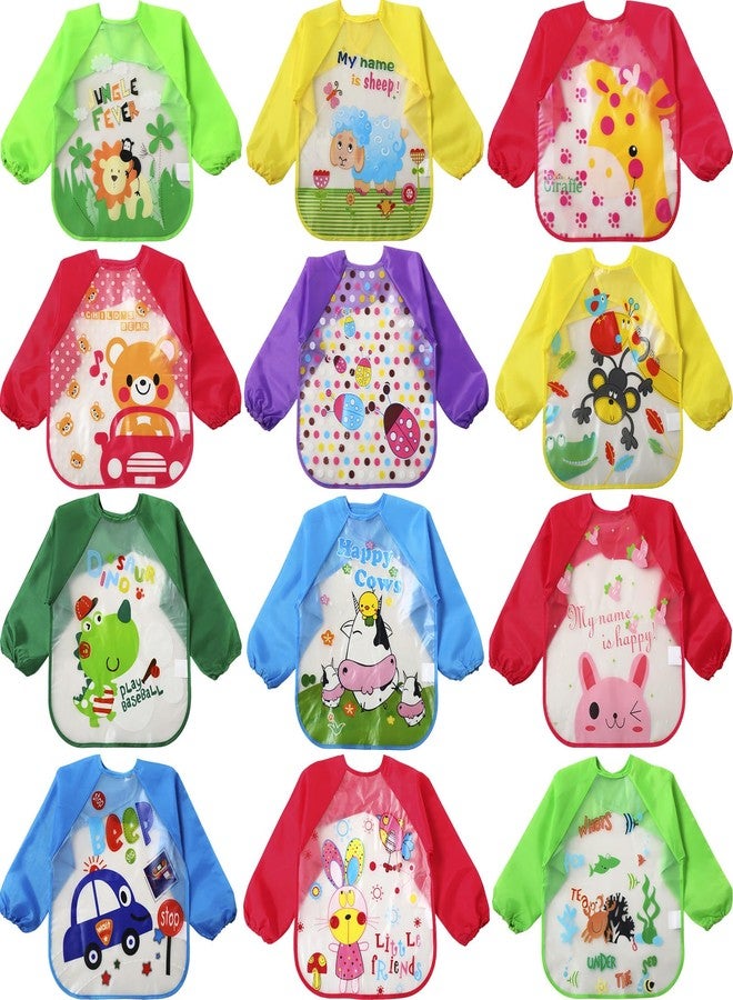 JaGely 12 Pcs Kids Art Smocks Toddler Smock Waterproof Painting Aprons Children Apron with Long Sleeve Washable Bib for Baby Eating (Classic) - Image 1