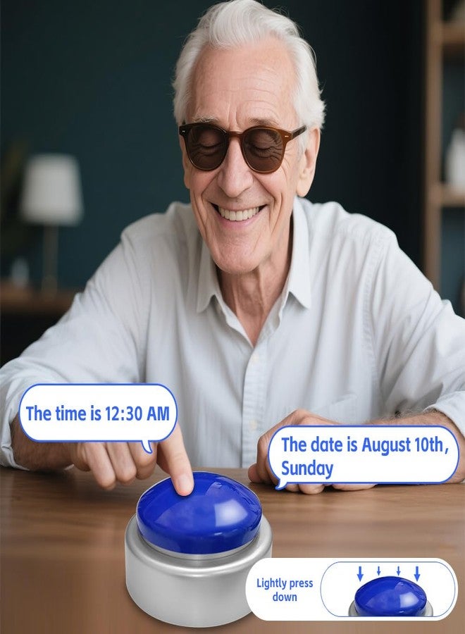 MAUJOY Extra Large Talking Button Clock(Blue-Silver,4.33 * 2.36 inches) Alarm Clock with Time, Day & Date Announcement, Volume Control - Ideal Gift for Parents, Seniors, Elderly & Blind Individuals - Image 2