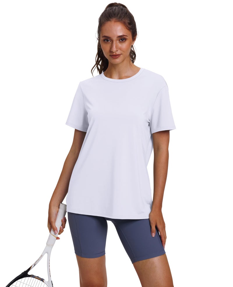 OFEEFAN Women's Activewear Womens Short Sleeve Tops Summer Crewneck T Shirts for Women Hiking Running Workout Tops White M - Image 2