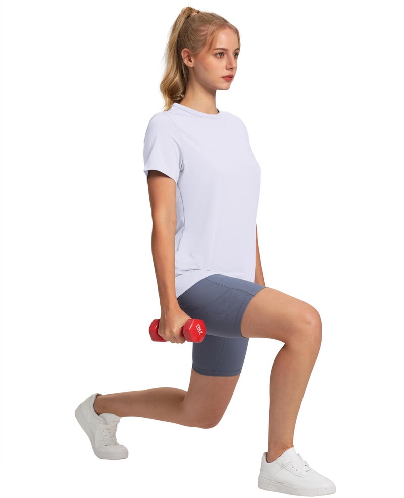 OFEEFAN Women's Activewear Womens Short Sleeve Tops Summer Crewneck T Shirts for Women Hiking Running Workout Tops White M - Image 3