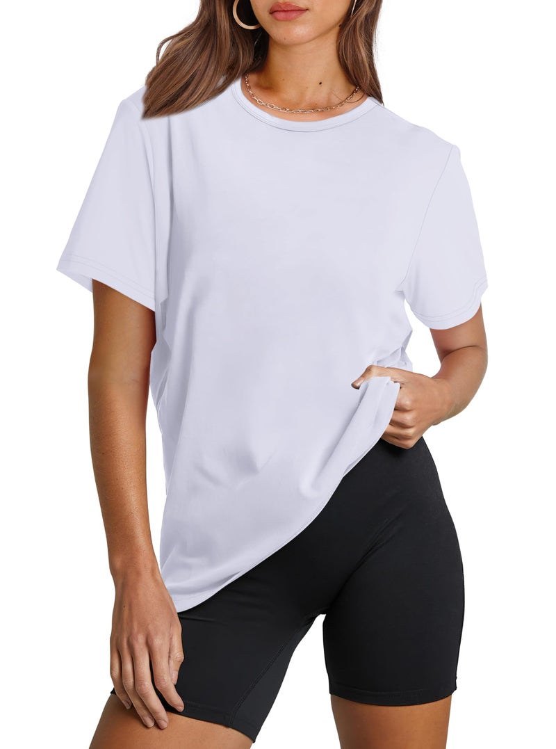 OFEEFAN Women's Activewear Womens Short Sleeve Tops Summer Crewneck T Shirts for Women Hiking Running Workout Tops White M - Image 1
