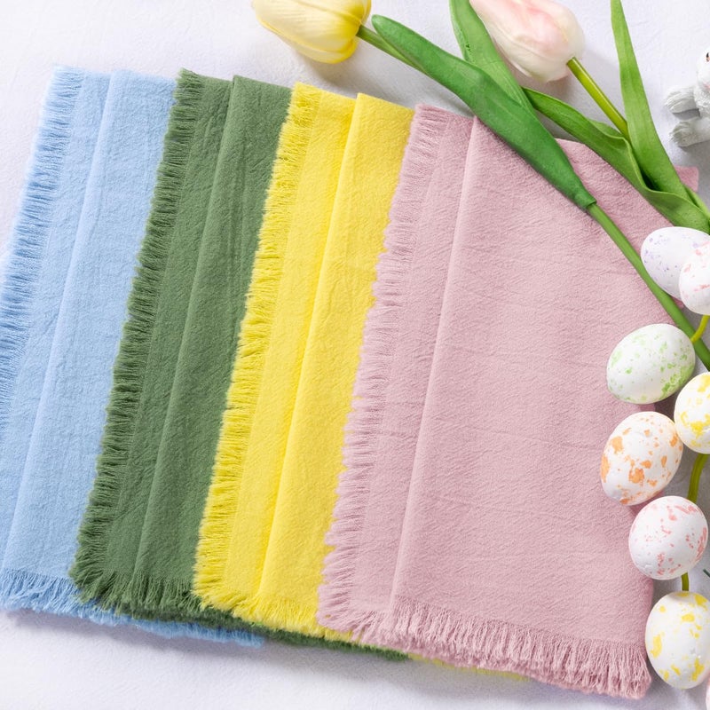 DeZerlor 12 Pack Easter Color Cotton Linen Napkins with Fringe Easter Spring Cloth Napkins Set of 12 Boho Handmade Dinner Napkins Bulk for Wedding Bridal Baby Boy Shower Parties, 17 x 17 - Image 3