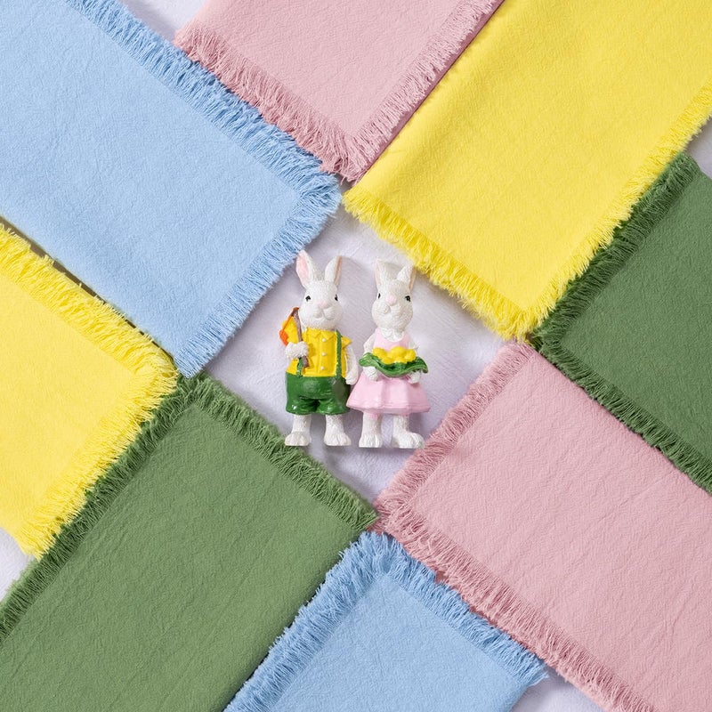 DeZerlor 12 Pack Easter Color Cotton Linen Napkins with Fringe Easter Spring Cloth Napkins Set of 12 Boho Handmade Dinner Napkins Bulk for Wedding Bridal Baby Boy Shower Parties, 17 x 17 - Image 2
