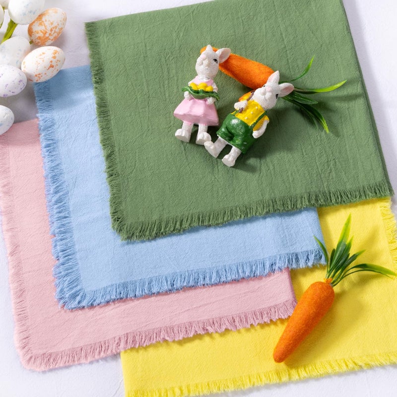 DeZerlor 12 Pack Easter Color Cotton Linen Napkins with Fringe Easter Spring Cloth Napkins Set of 12 Boho Handmade Dinner Napkins Bulk for Wedding Bridal Baby Boy Shower Parties, 17 x 17 - Image 4