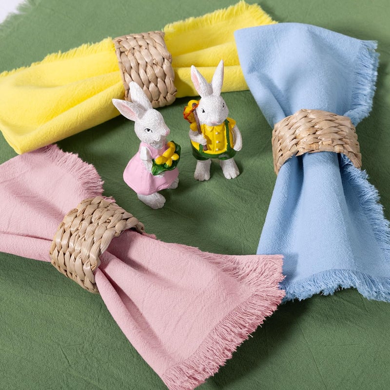 DeZerlor 12 Pack Easter Color Cotton Linen Napkins with Fringe Easter Spring Cloth Napkins Set of 12 Boho Handmade Dinner Napkins Bulk for Wedding Bridal Baby Boy Shower Parties, 17 x 17 - Image 5