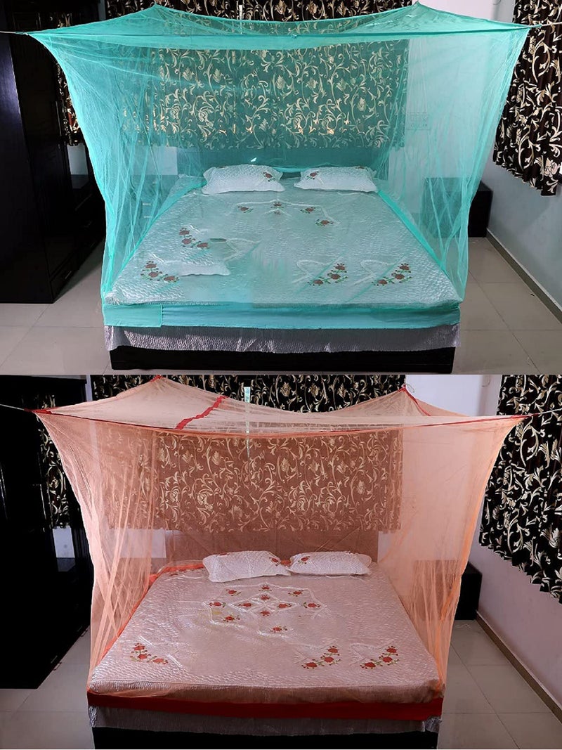 Neekshaa Combo Pack Mosquito Net for Double Bed Polyester Mosquito Net for Baby | Bedroom | Family_Size-6x6 FT_Color-Green,Orange - Image 1