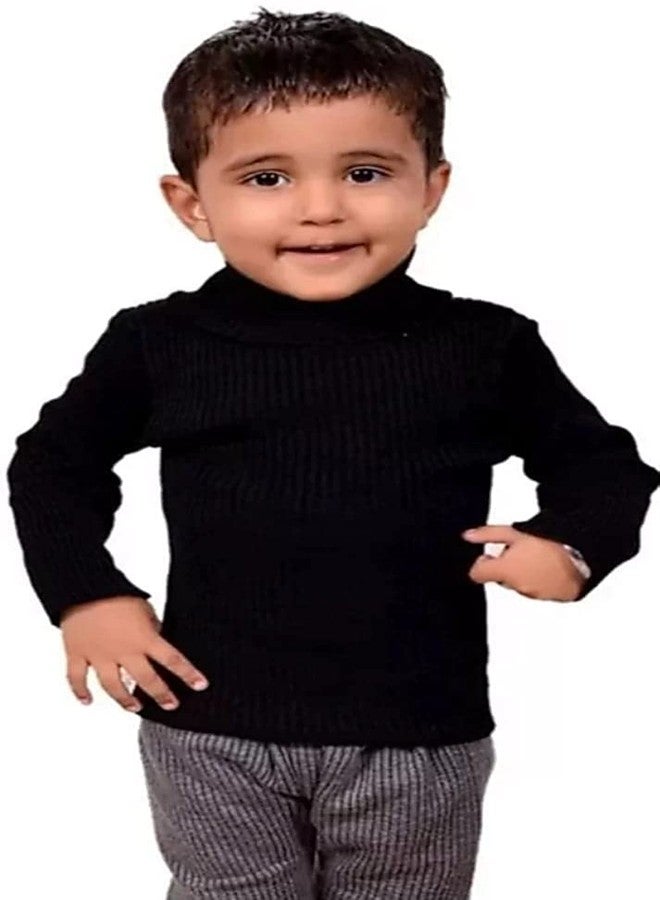 Hivata Baby Casual Winter Full Sleeve Kids High Neck for Baby Boys and Baby Girls Skivvy Sweater Set Black Color (3-6 Month) - Image 1