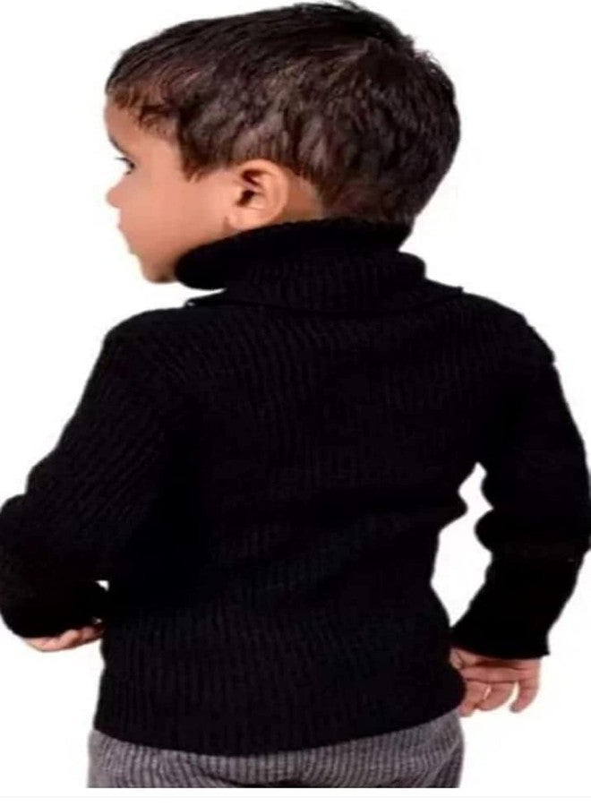 Hivata Baby Casual Winter Full Sleeve Kids High Neck for Baby Boys and Baby Girls Skivvy Sweater Set Black Color (3-6 Month) - Image 2