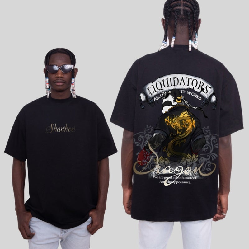 Kung Fu Panda Dragon Pattern National Fashion Printed Short-Sleeved Men'S And Women'S Summer Heavy 260G T-Shirt Casual Fashion - Image 5