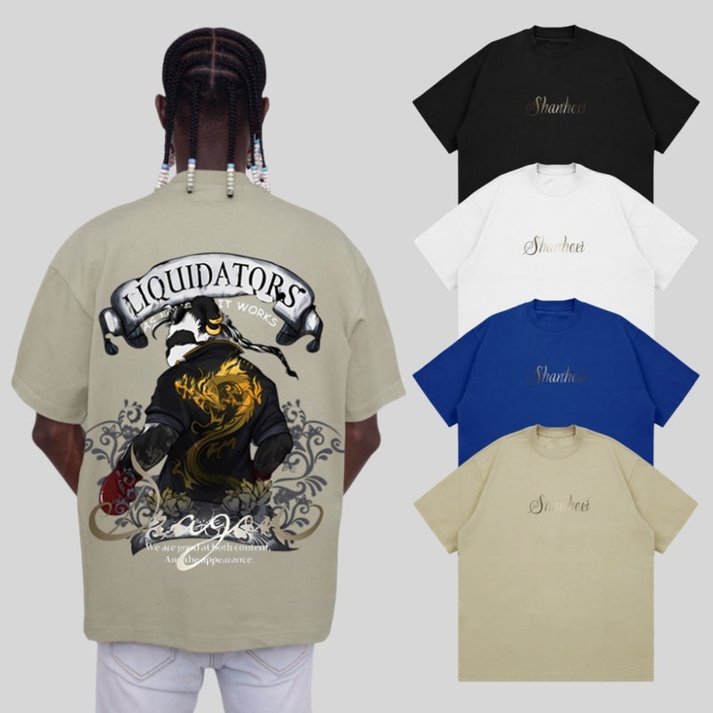 Kung Fu Panda Dragon Pattern National Fashion Printed Short-Sleeved Men'S And Women'S Summer Heavy 260G T-Shirt Casual Fashion - Image 3