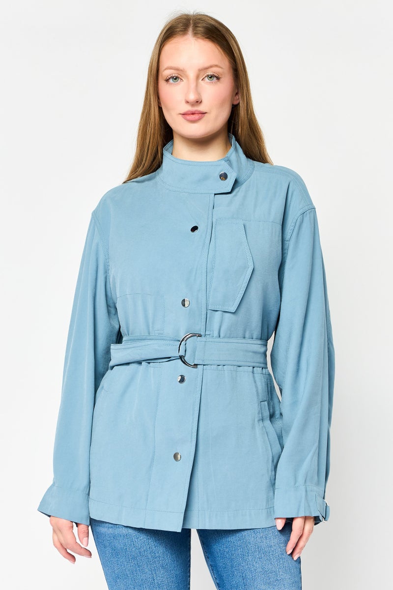 VERO MODA Women Plain Jacket Shirt, Ash Blue - Image 1