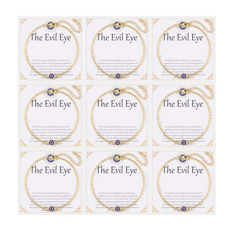 MOZAKA 9pcs Evil Eye Bracelet for Women - 18K Gold Plated Multicolored Evil Eye Bracelets Protection Bracelet Ojo Turco Amulet Lucky Jewelry Gifts with Meaning Card - Image 1