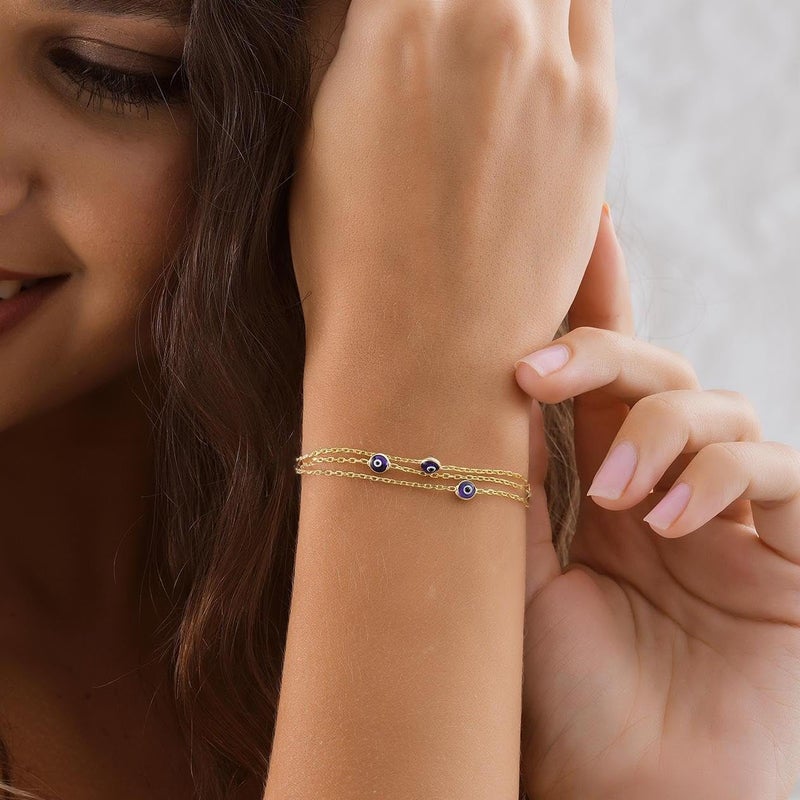 MOZAKA 9pcs Evil Eye Bracelet for Women - 18K Gold Plated Multicolored Evil Eye Bracelets Protection Bracelet Ojo Turco Amulet Lucky Jewelry Gifts with Meaning Card - Image 3