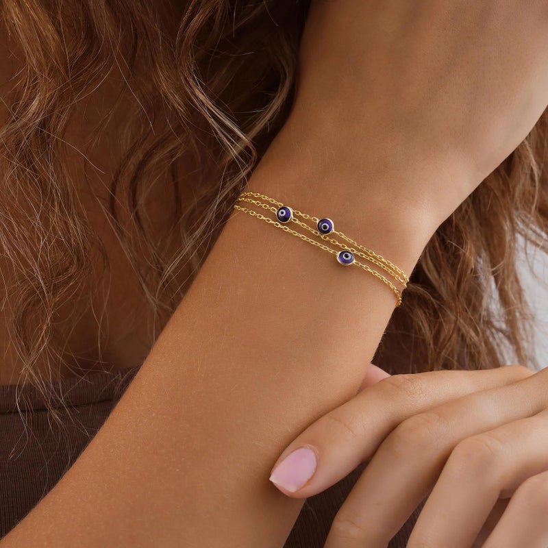 MOZAKA 9pcs Evil Eye Bracelet for Women - 18K Gold Plated Multicolored Evil Eye Bracelets Protection Bracelet Ojo Turco Amulet Lucky Jewelry Gifts with Meaning Card - Image 2