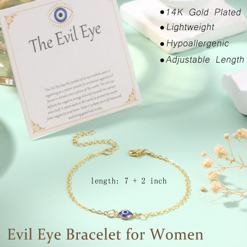 MOZAKA 9pcs Evil Eye Bracelet for Women - 18K Gold Plated Multicolored Evil Eye Bracelets Protection Bracelet Ojo Turco Amulet Lucky Jewelry Gifts with Meaning Card - Image 5