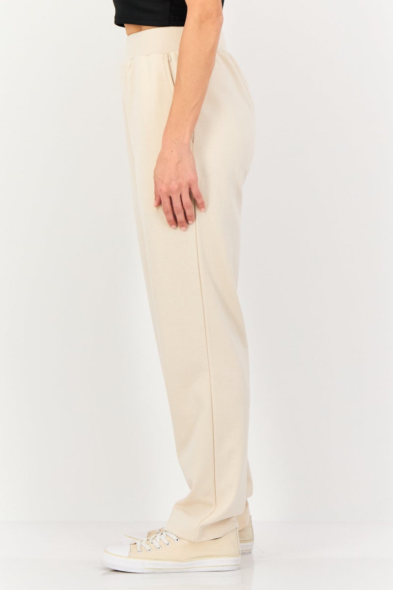 Algspar Women Regular Fit Solid Straight Leg Pants, Beige - Image 2