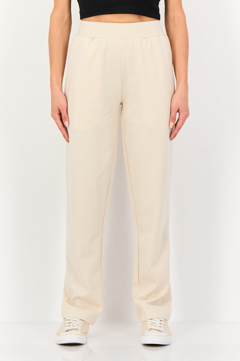 Algspar Women Regular Fit Solid Straight Leg Pants, Beige - Image 1