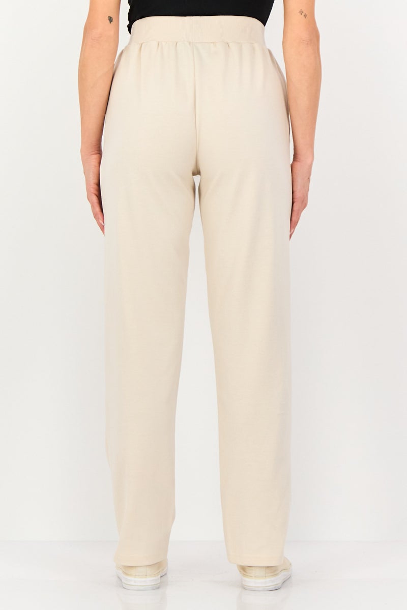 Algspar Women Regular Fit Solid Straight Leg Pants, Beige - Image 3
