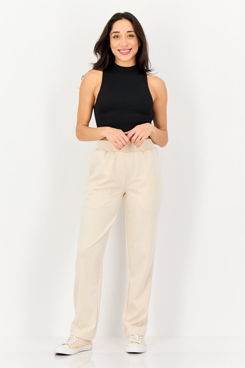 Algspar Women Regular Fit Solid Straight Leg Pants, Beige - Image 4