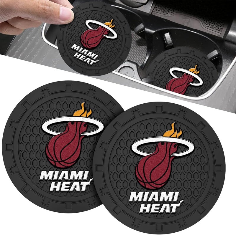 EMIJOY Heat Car Cup Holder Coasters,Miami Heat Car Cup Coasters for Drink Holder,2pcs Car Cup Holder Insert,Basketball Stuffs for Cars,Anti-Split Dust Proof Car Cup Mat,Silicon Beverage Mat,2.75'' - Image 1