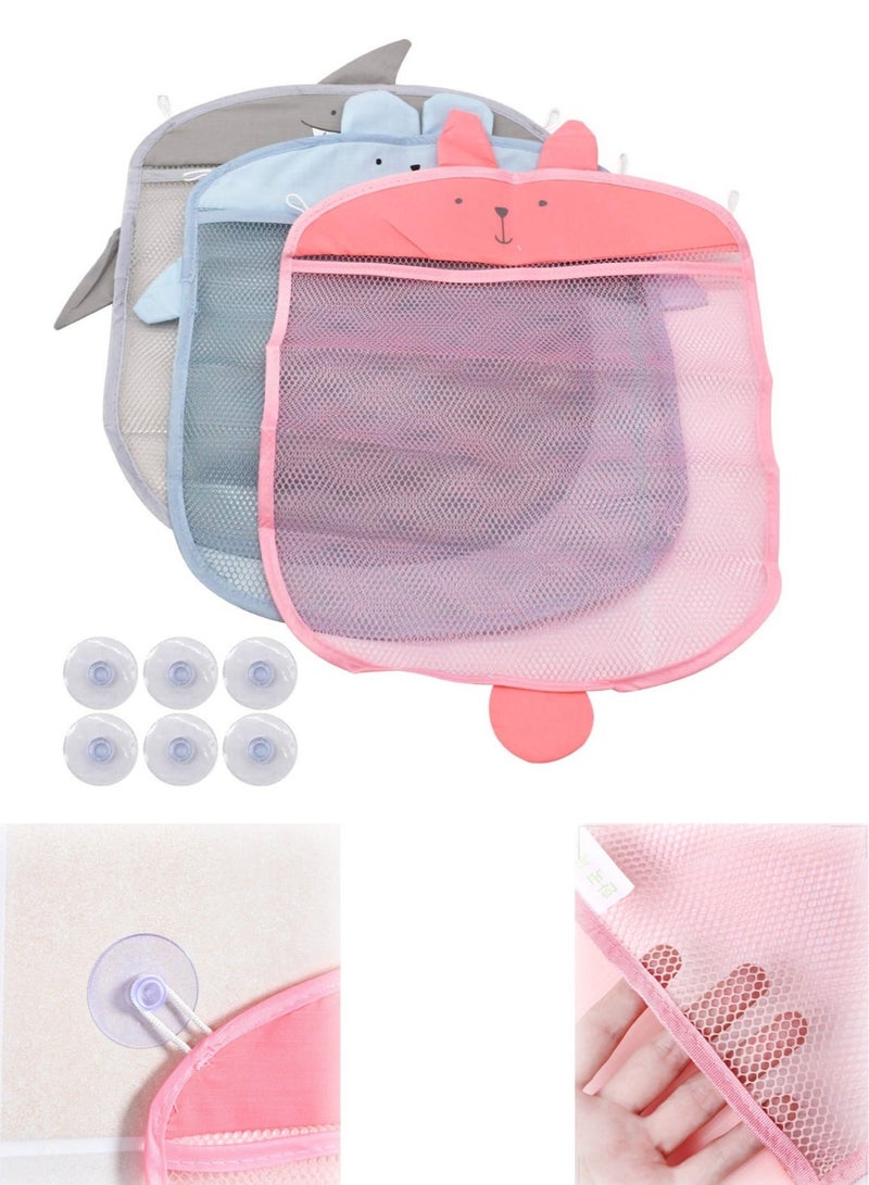 Captaintech Bath Toy Storage Net Organizer, 3 Pcs Bath Toy Hanging Organizer Set, Mold Proofing Toy Net with 6 Pcs Strong Suction Cups Hooks Adhesive Hooks, Extra Durable Washable Mesh - Image 1