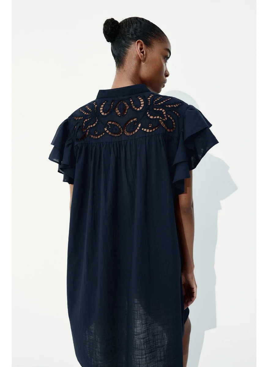 H&M Flutter-Sleeve Dress With Broderie Anglaise