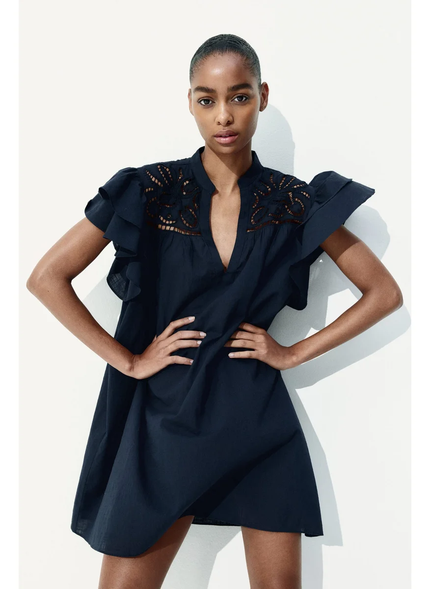 H&M Flutter-Sleeve Dress With Broderie Anglaise