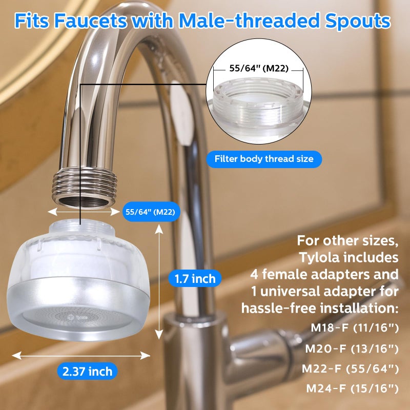 Tylola LongLasting Bathroom Sink Faucet Water Filter .Removes 99% Chlorine Heavy Metals. Hard Water Softener. Kitchen Purifier. Relieve Dry, Rough&Itchy Skin, Suitable for Sensitive Skin.TWF Series - Image 4