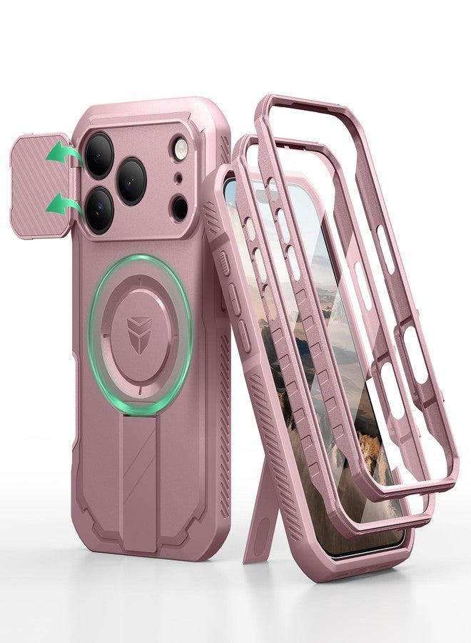 Dexnor for iPhone 17 Pro Case, [2 Front Frame & Built-in Flip Camera Cover & Kickstand], Compatible with MagSafe, Heavy-Duty Shockproof Portection Case with Screen Protector, 6.3 inch Peony Pink - Image 1