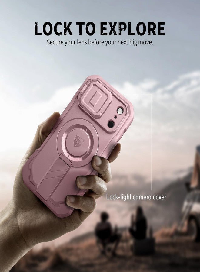 Dexnor for iPhone 17 Pro Case, [2 Front Frame & Built-in Flip Camera Cover & Kickstand], Compatible with MagSafe, Heavy-Duty Shockproof Portection Case with Screen Protector, 6.3 inch Peony Pink - Image 4