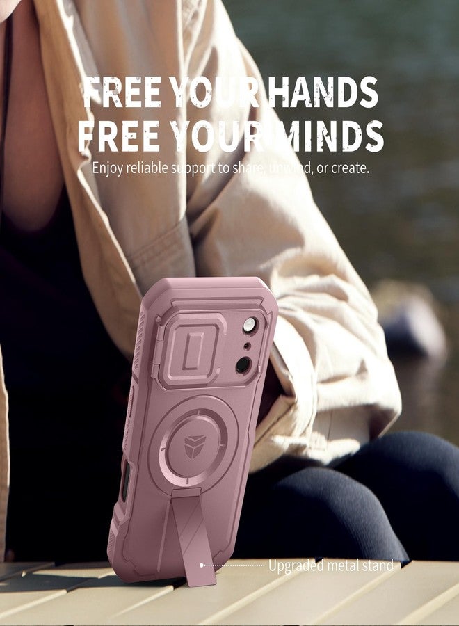 Dexnor for iPhone 17 Pro Case, [2 Front Frame & Built-in Flip Camera Cover & Kickstand], Compatible with MagSafe, Heavy-Duty Shockproof Portection Case with Screen Protector, 6.3 inch Peony Pink - Image 3