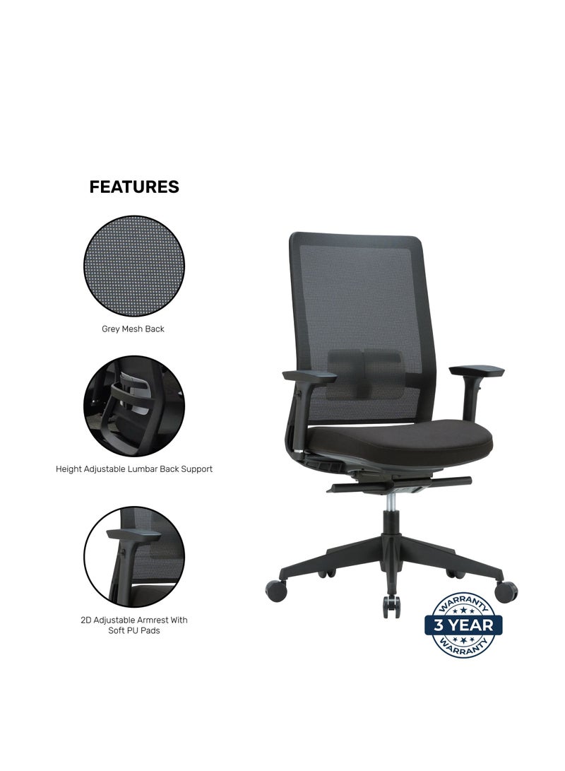 BAFCO Maxi Staff chair Mesh Back Fabric Seat | Ergonomic Office Executive Adjustable Height | Modern Comfort | Home Working Study Office Staff Chair (Black) - Image 2
