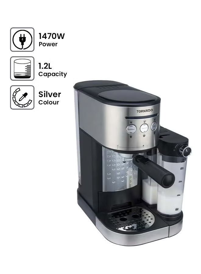 تورنيدو ماكينة إسبريسو أوتوماتيك تورنيدو – 15 بار – 1.2 لتر – ستانلس ستيل – 1470 وات – TCM-14125 - Image 1