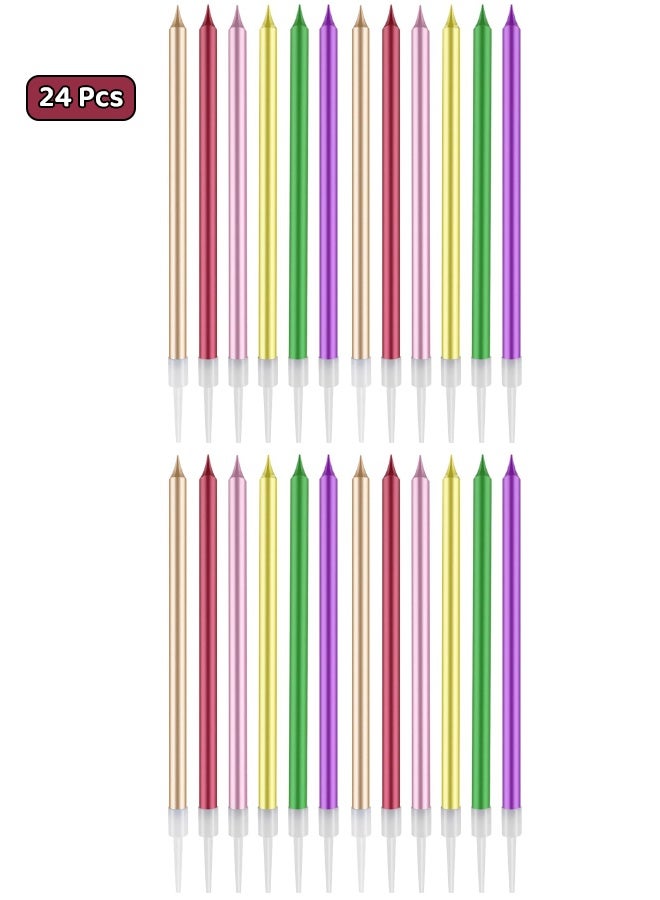 24 Pcs Birthday Candles - Colorful Long Thin Birthday Cake Candles, Tall Elegant Premium Party Candles for Birthday Parties, Wedding Decorations, Anniversary & Cake Decorating Supplies (Multi-Colored) - Image 1